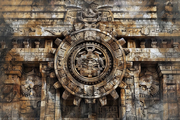 Mayan temple with intricate historical engravings