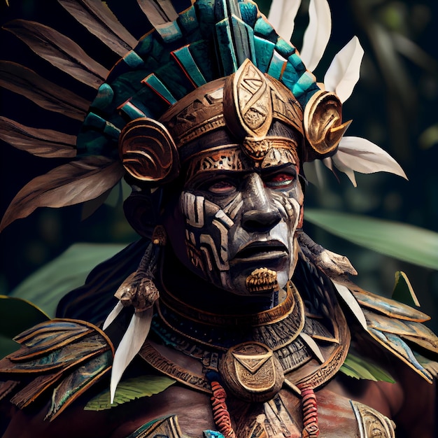 Mayan warrior with a feather on his head