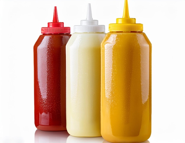 Mayonnaise mustard and ketchup in bottles