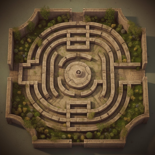 A maze is shown with a green tree in the middle.