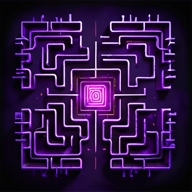 a maze with a purple background and a black square in the center