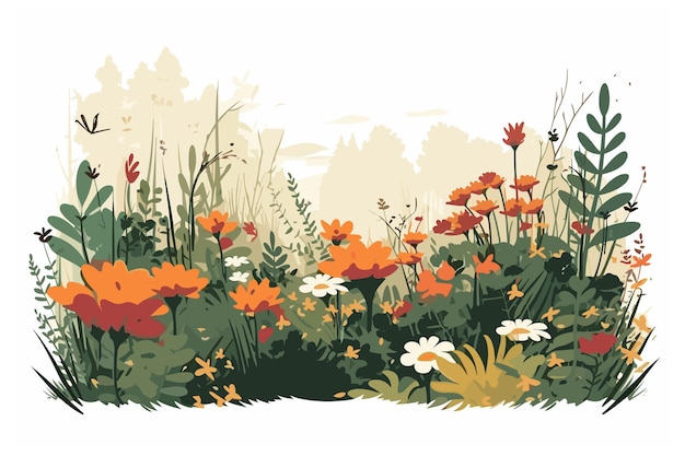 meadow flowers in spring forest vector art illustraion