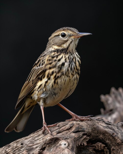 the Meadow Pipit standing on small root