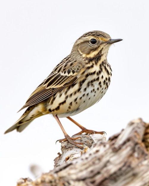 the Meadow Pipit standing on small root