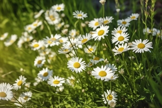 Meadow's Delight Wild Daisy Flowers and White Chamomiles Blooming