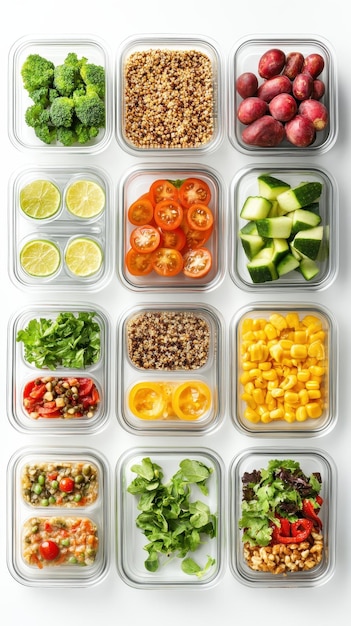 Meal prep containers filled with fresh veggies and grains for healthy eating