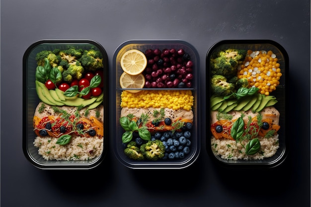 Meal prep containers filled with healthy lunches Generative Ai