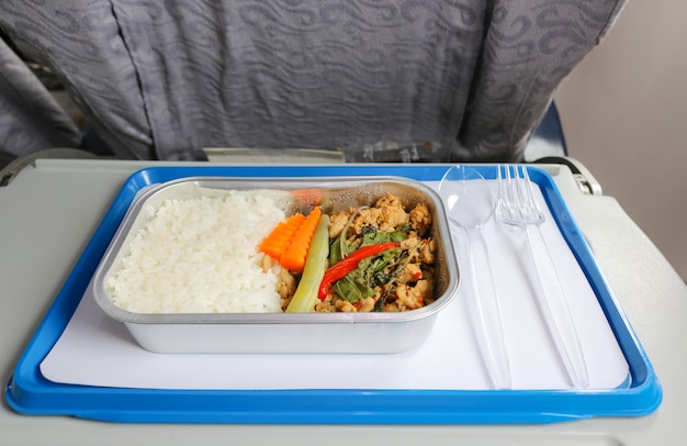 Meal serve on airplane for passenger