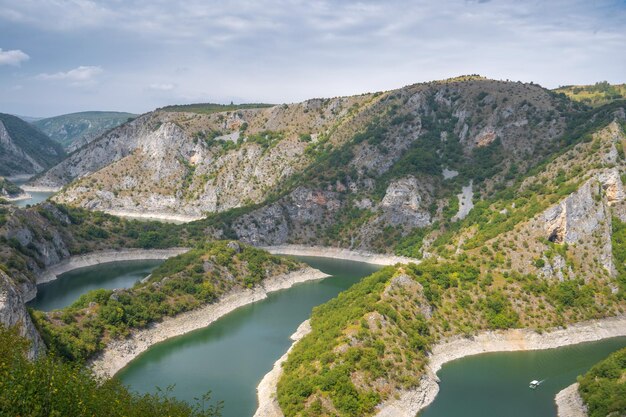 Meanders at rocky river uvac gorge on sunny day southwest serbia