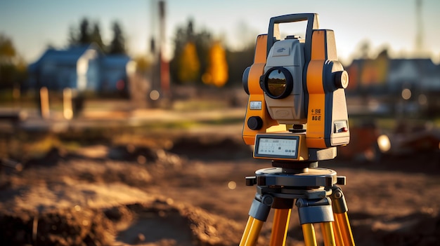 Measuring distances angles and heights with a theodolite Geodetic equipment total station at a c