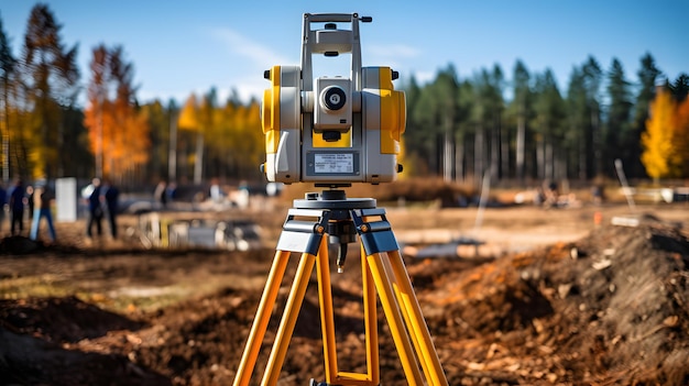 Measuring distances angles and heights with a theodolite Geodetic equipment total station at a c