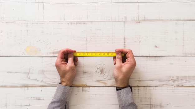 Photo measuring tape on a wooden table