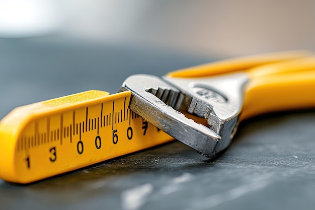 Photo measuring tapepliers and adjustable wrench with yellow handles