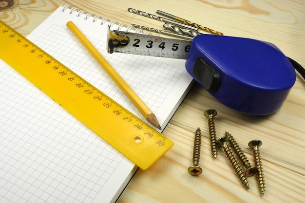 Measuring tools roulette, ruler and square