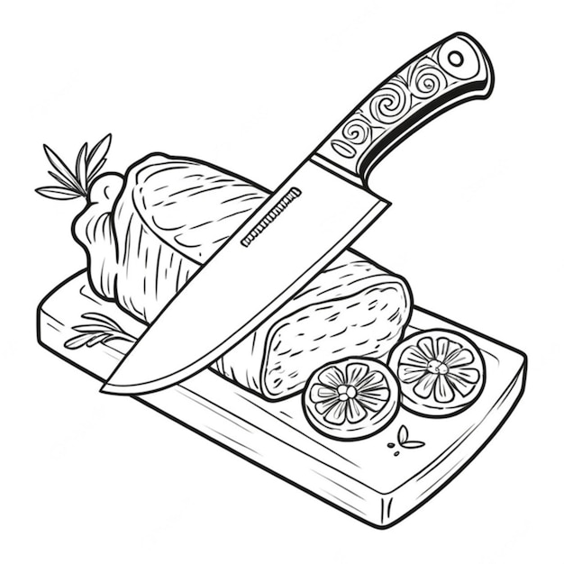 Photo meat cutting knife line art white background