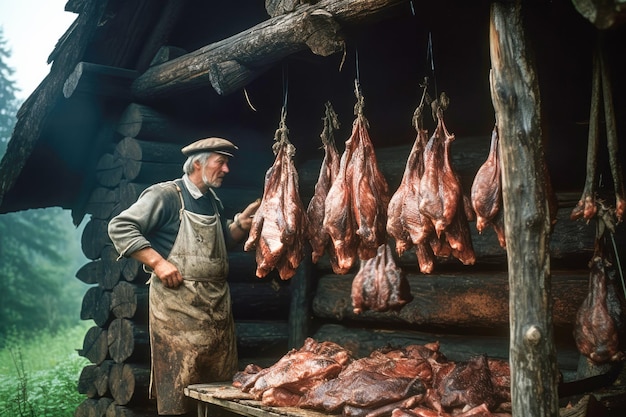 Meat delights The butcher's stall boasts red raw beef and flavorful smoked pork representing the fresh and savory side of traditional cuisine