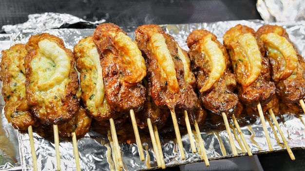 Meat at Myeongdong open street market in Seoul, South Korea