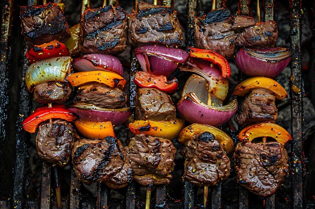 Photo meat on skewers on a grill