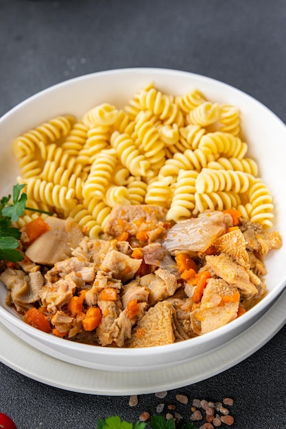 meat tripe pasta fusilli fresh meal food snack on the table copy space food background rustic top