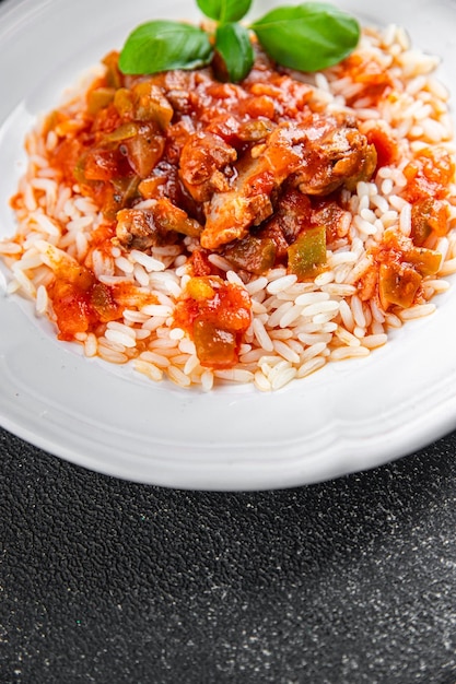 meat with rice chicken Basque tomato sauce tasty fresh eating cooking appetizer meal food snack