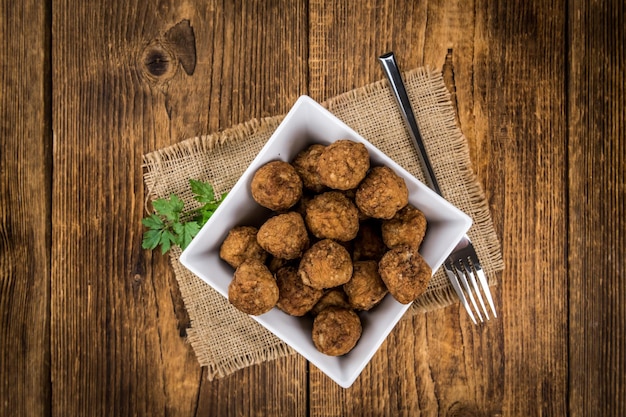 Meatballs fresh made as detailed closeup shot selective focus