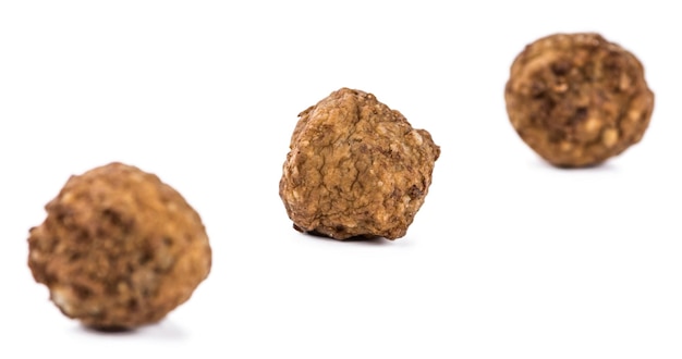 Meatballs isolated on white background selective focus closeup shot