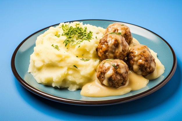 Meatballs with sauce and mashed potatoes