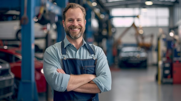 The mechanic in blue apron