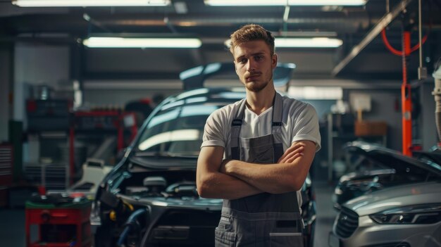 Photo the mechanic in car workshop