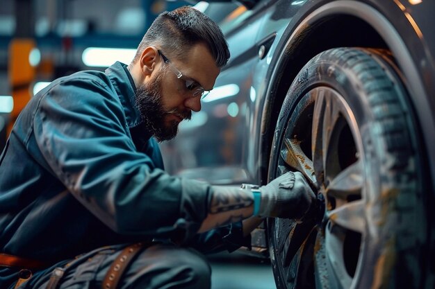 Photo mechanic changing car wheel