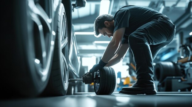 Photo mechanic changing tire