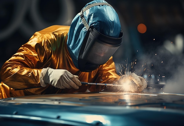 mechanic checking the safety of the car Servicing damaged parts in the garage Maintenance Repair