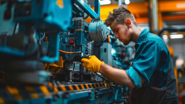 Photo a mechanic finetuning the settings on a plastic injection molding machine