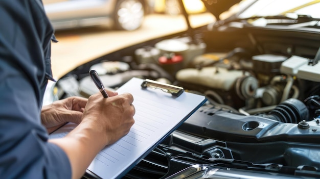 Photo mechanic inspecting car engine