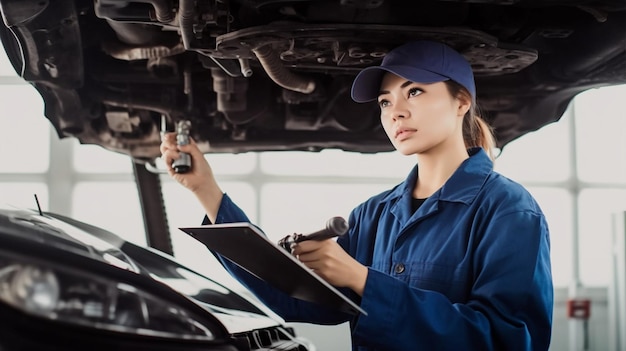 A mechanic is working on a car engine.