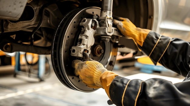 Mechanic Performing Brake Inspection and Maintenance