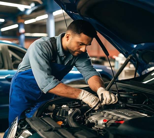 Mechanic repairing car engine