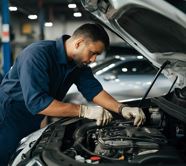 Mechanic repairing car engine