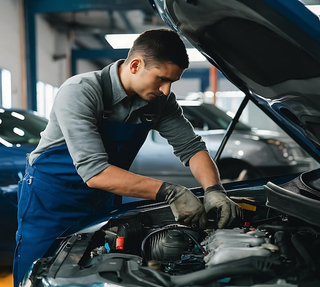 Mechanic repairing car engine