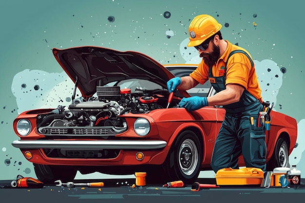 Mechanic Repairing Classic Car