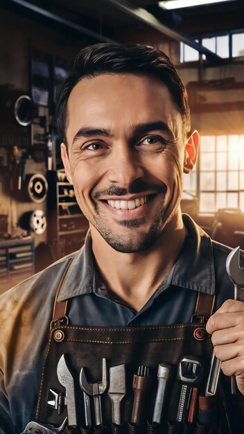 Mechanic smiling