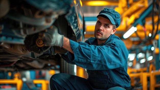 Mechanic working on a car in an auto repair shop