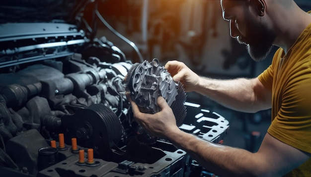 A mechanic working on a car engine