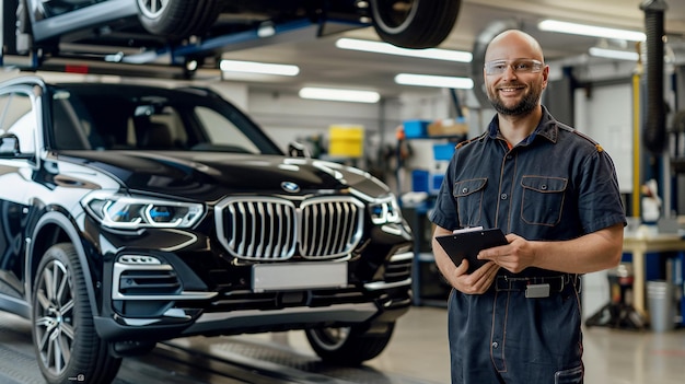 Photo a mechanic working on a car in a factory