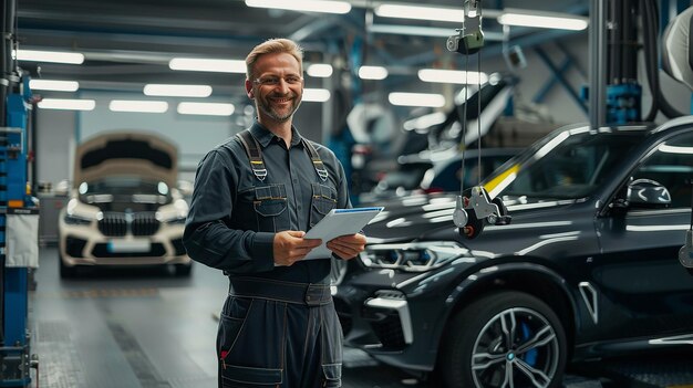 Photo a mechanic working on a car in a factory