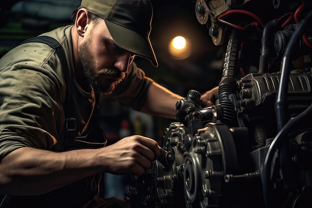 A mechanic working in the garage