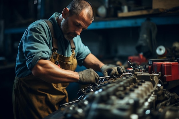 Mechanic39s Hands Up Close Engine Work in Car Garage Warehouse AI