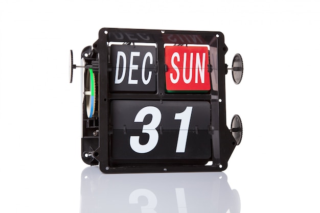 The mechanical calendar retro date 31 December, on a white background.