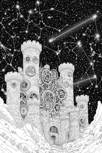 Mechanical Castle Under a Starry Sky