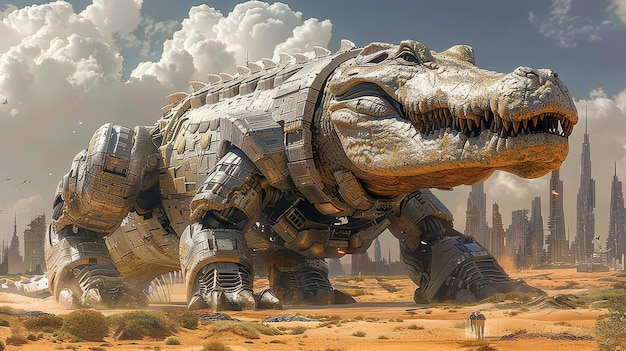 Mechanical Crocodile in a Futuristic Desert